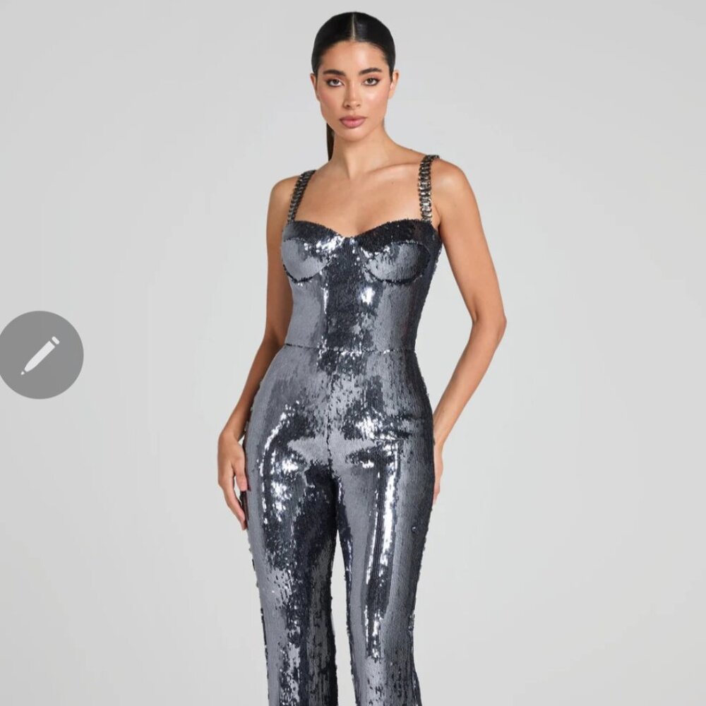 Nadine Merabi Beverly Silver Jumpsuit-NWT